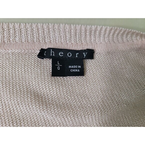 Theory Pale Pink Long Sleeve Linen Blend Sweater Women's Size Large Crew Neck - Picture 11 of 13